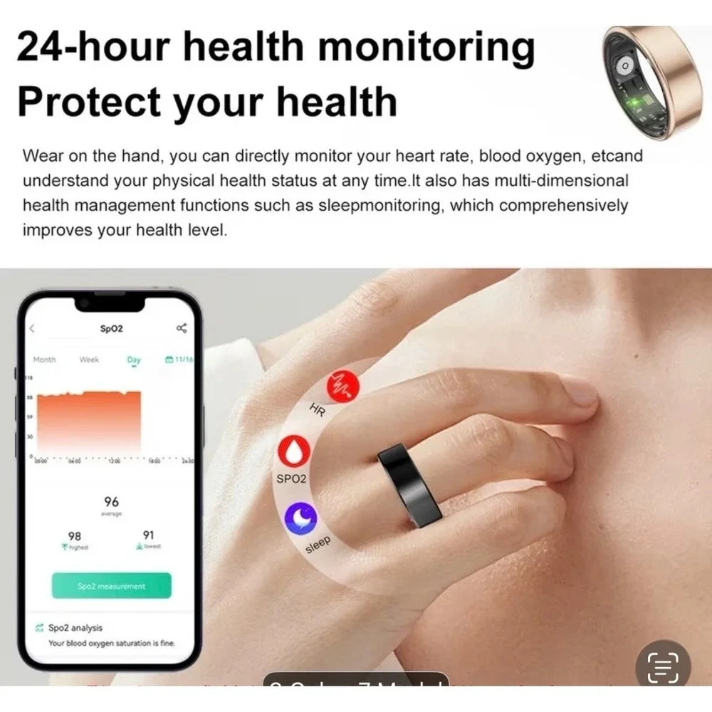 SmartHealth Smart Ring Stainless Steel Silver Waterproof Fitness Tracker Size 10